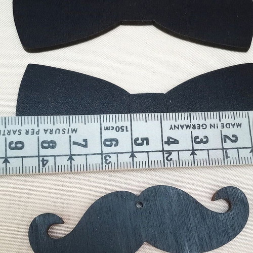 Wooden bow ties and mustaches set of 24, new