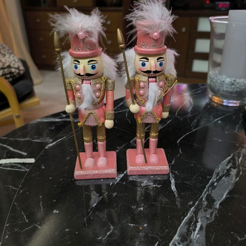 Pink wooden Christmas nutcracker set of two new, 17 cm