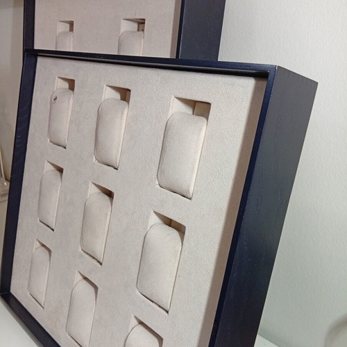 Luxury watch organizers set of 2, navy blue wood and beige suede