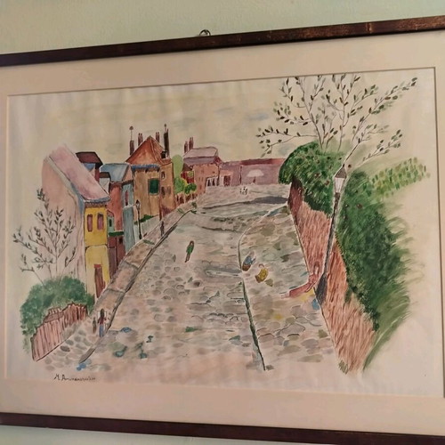 Watercolor in frame with glass like new, handmade
