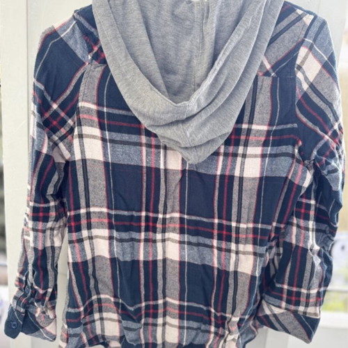 New Look cotton hooded plaid shirt used, multicolor