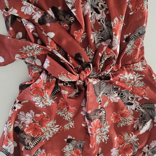 Cocktail midi dress Milkwhite like new, red animal print satin
