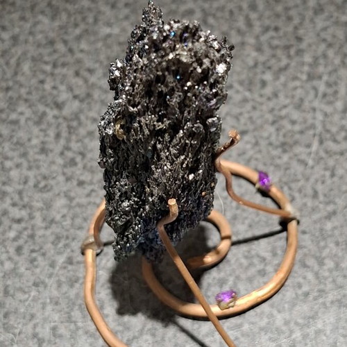 Iridescent Carborundum Crystal 11cm with Handmade Copper Base like new