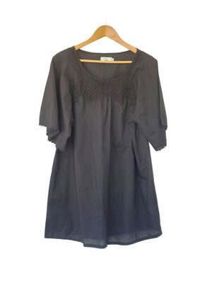 Boho blouse mini dress Milla black cotton XL new
