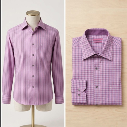Johnson's shirt like new, purple-fuchsia-blue checkered, size L
