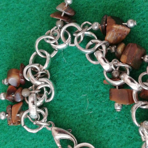 Boho stainless steel bracelet with brown color and irregular resin beads like new