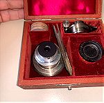  ANTIQUE LEICA E. LEITZ WETZLAR BRASS MICROSCOPE Lenses φακοί μικροσκοπικού αντίκα με το κουτί τους