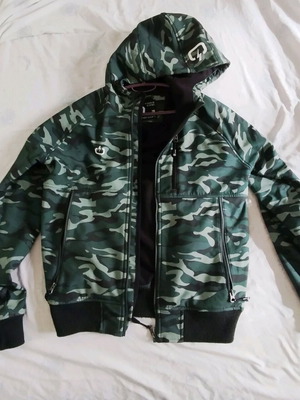 Emerson jacket like new with hood and pockets, black and green, size L