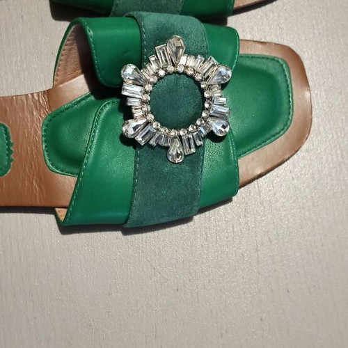 Flat green sandals with rhinestones, size 40, like new