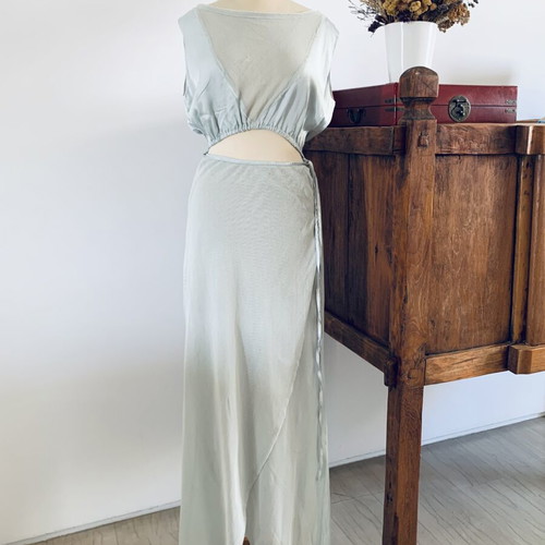 Ioanna Kourbela dress new, size M, aqua satin and cotton mesh