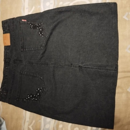 Denim skirt black-gray with embroidered details like new, size L