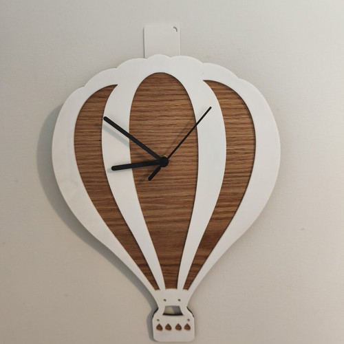 Handmade Hot Air Balloon Wall Clock with Wooden Finish