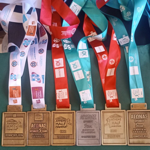 Collectible Set of 6 Athens Half Marathon Medals 2016-2018 like new