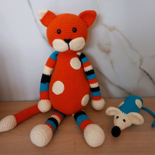Knitted cat doll 45cm new, handmade and cuddly