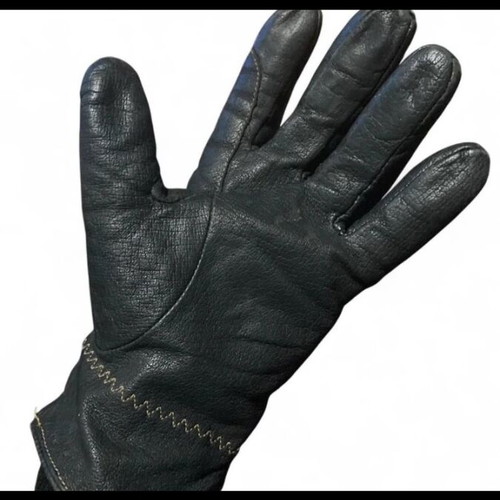 Vintage black leather gloves used, biker style, size 5.5