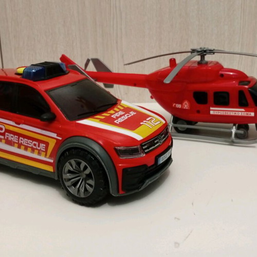 Dickie Toys Fire Rescue Helicopter and Vehicle used, set