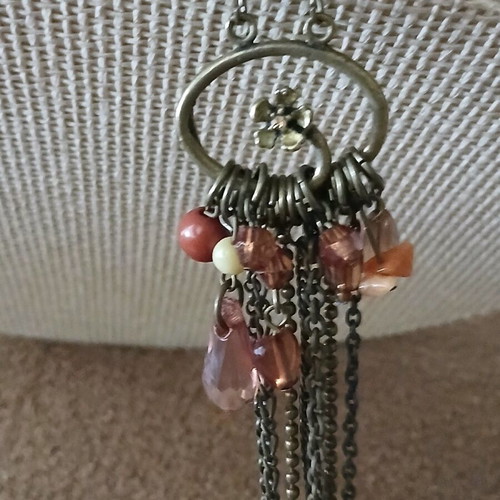 Ethnic handmade single earring like new with long chains and stones