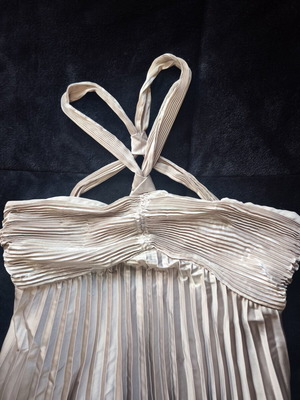 Mango Metallic Long Dress Like New, Small Size, Beige Gold