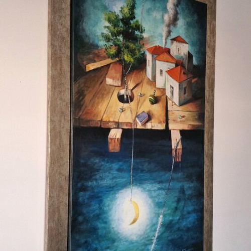 Painting on sapphire canvas like new, signed