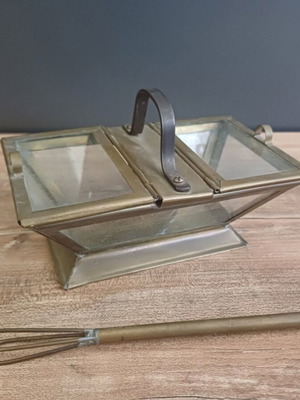 Brass and glass container for coffee and sugar used