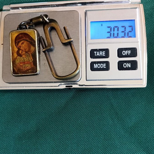 Collectible Double-Sided Religious Metal Keychain Cross & Virgin Mary vintage