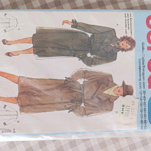 Burda sewing pattern for classic trench coat new