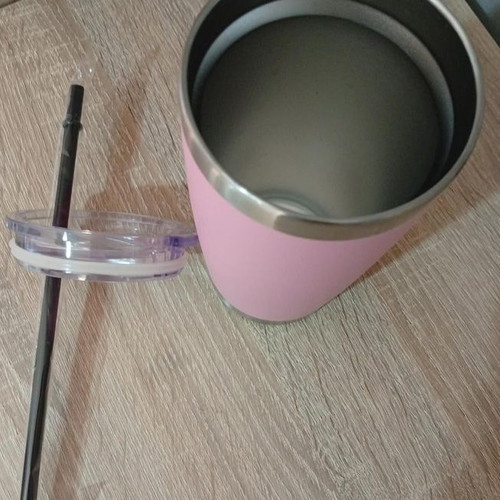 Metallic thermos with straw pink new