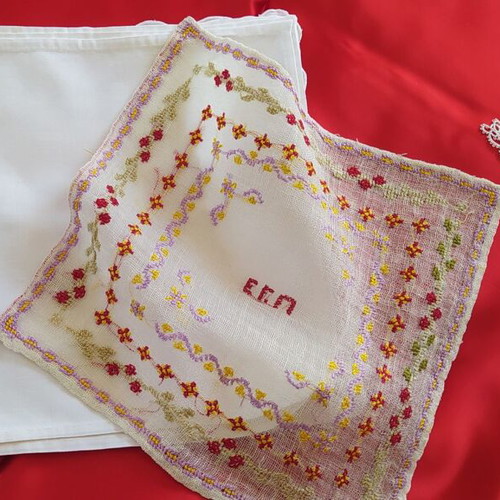 Vintage collection of 40 used embroidered linens