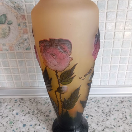 Galle vase handmade with embossed decoration, height 40 cm