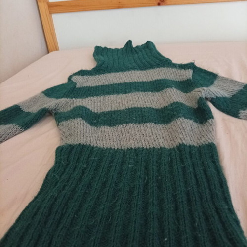 Handmade winter sweater, blue and grey stripes