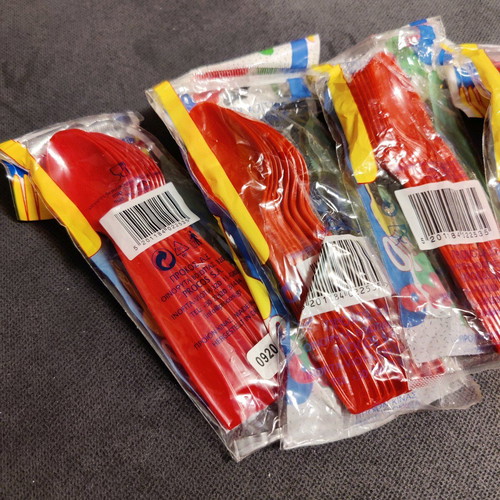 Set of red plastic spoons and forks new, 50 pieces