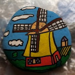 Decorative stone new, painted with tempera