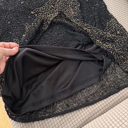 Black evening dress like new with beads and shimmer midi