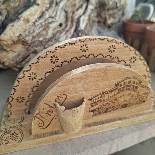 Retro napkin holder used, souvenir from Pelion