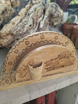 Retro napkin holder used, souvenir from Pelion