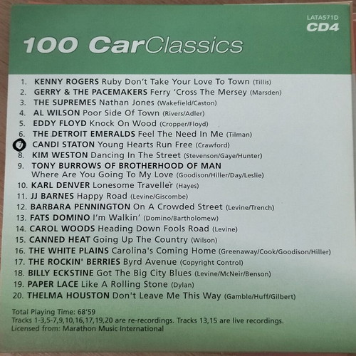 100 Car classics box set with 5 CDs used, foreign songs