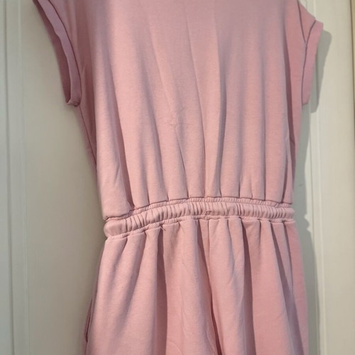 Noobass pink cotton jumpsuit, sporty style, drawstring waist, size L