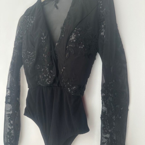 Black bodysuit with transparency and sequins size M like new