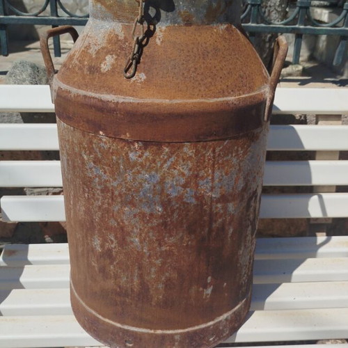 Old metal milk container gioumi used with lid and handles