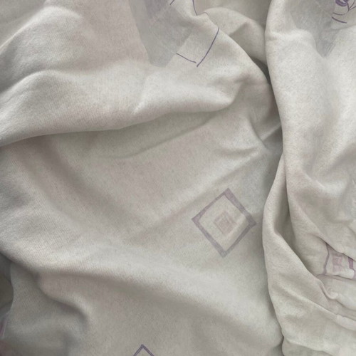 Pair of cream pink and purple curtains, printed design