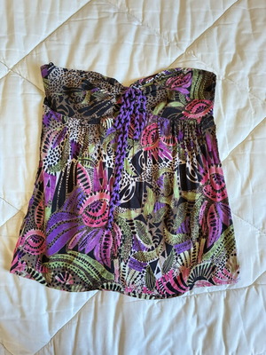 Bershka Vintage Y2K Strapless Halter Top multi color floral print L like new