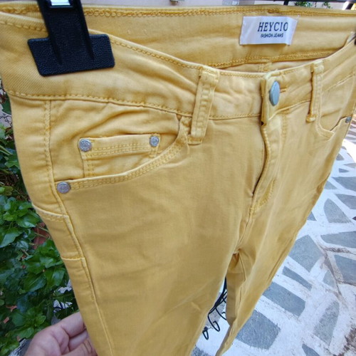 Colored stretch denim pants mustard color size S new