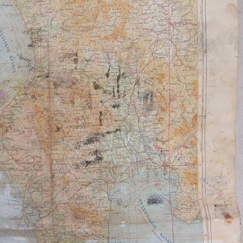 Pylos Kalamata map used, scale 1:200000, moisture damage