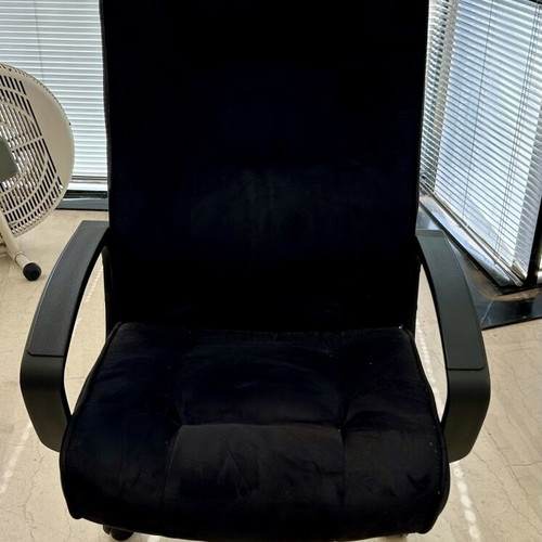 Office chair used, black velvet fabric, adjustable height and tilt