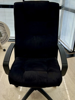 Office chair used, black velvet fabric, adjustable height and tilt