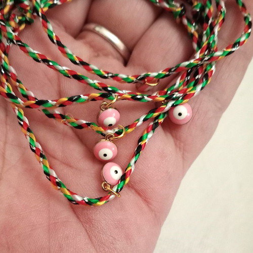 Gourakia bracelets new set of 5 with pink evil eyes