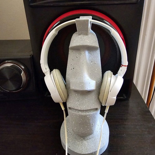 Moai headphones stand painted with stone effect, new