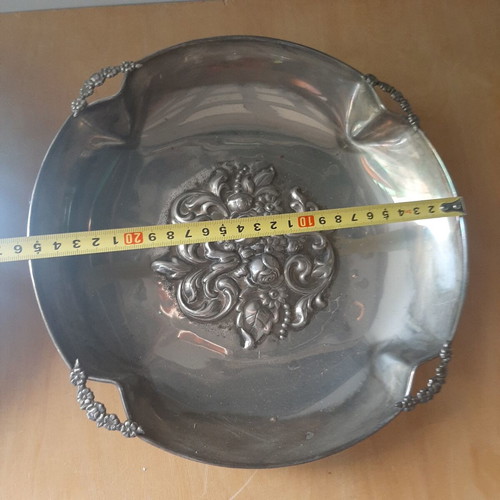 Large Silver Plated Fondue Trays carved, used, 1960s set of 2