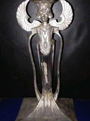 Art-Nouveau decorative object used, early 1910s silver-plated pewter with glass