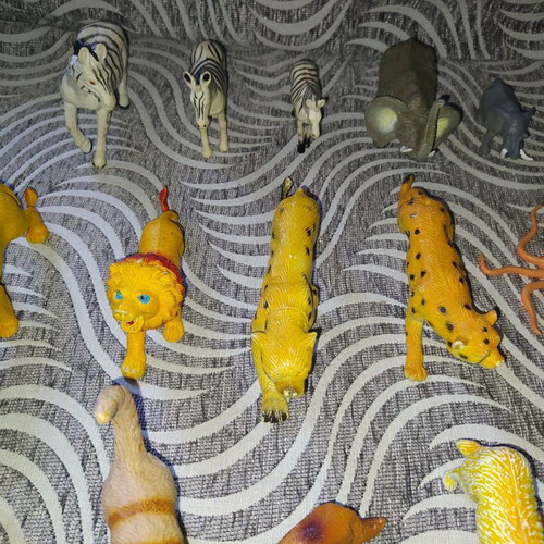 Various plastic animals used